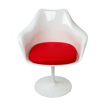 Tulip Armchair met rood kussen, volledig draaibaar