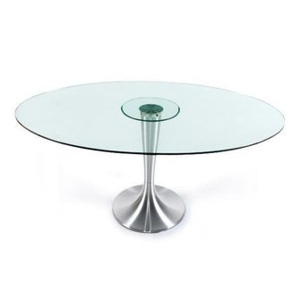 Ovale tafel met glazen blad 160 x 108cm