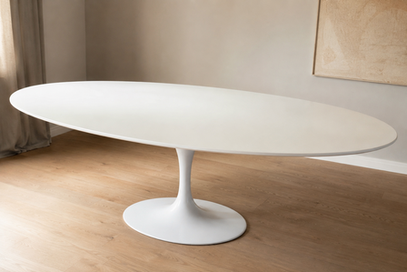 Ovale Tulip tafel MDF blad aluminium voet wit of zwart 740 mm
