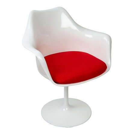 Tulip Armchair met rood kussen, volledig draaibaar