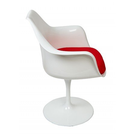 Tulip Armchair met rood kussen, volledig draaibaar