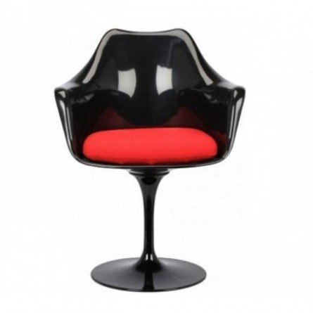 Tulip Armchair met rood kussen, volledig draaibaar