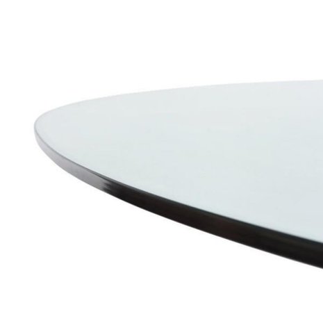 Ovale tafel met glazen blad 160 x 108cm
