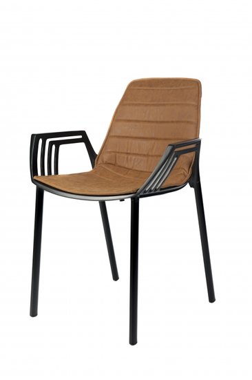 Designstoel met luxe Cognac (afneembaar) PU kussen