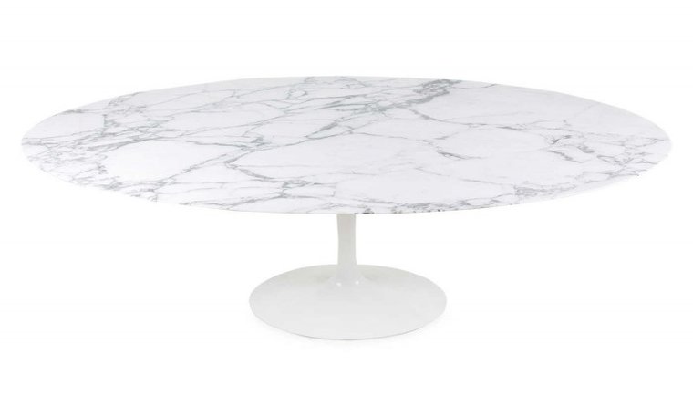 Ovale Saarinen Tulip tafel, Arabescato marmeren blad