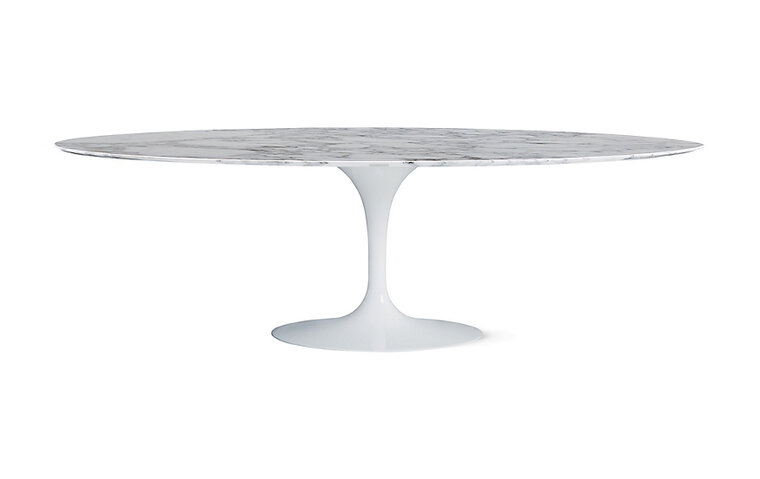 Ovale Tulip tafel met Italiaans Arabescato marmeren blad 244x137cm